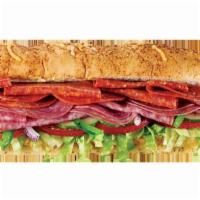 Spicy Italian Sandwich · A blend of pepperoni and salami, topped with cheese—try it with hot peppers, or your choice ...
