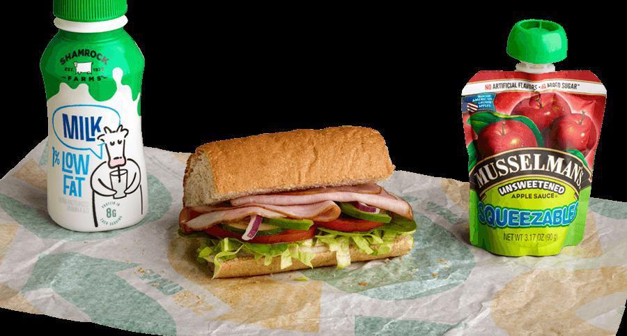 Kid's Black Forest Ham · Every kid likes to ham it up once in a while. That’s why they’ll love the taste of our Black Forest Ham and their favorite veggies on freshly baked bread. Applesauce and an ice cold bottle of low-fat milk or Honest Kids make this better-for-you meal a star. Subway Fresh Fit for Kids® meals are prepared in front of you and are not a diet program.