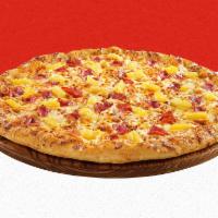 Hawaiian Pizza · Traditional garlic butter crust topped with tomato sauce, 100% real cheese, sliced ham and p...