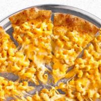 Mac & Cheese Pizza · Cavatappi in mac and cheese sauce and 100% real cheese.