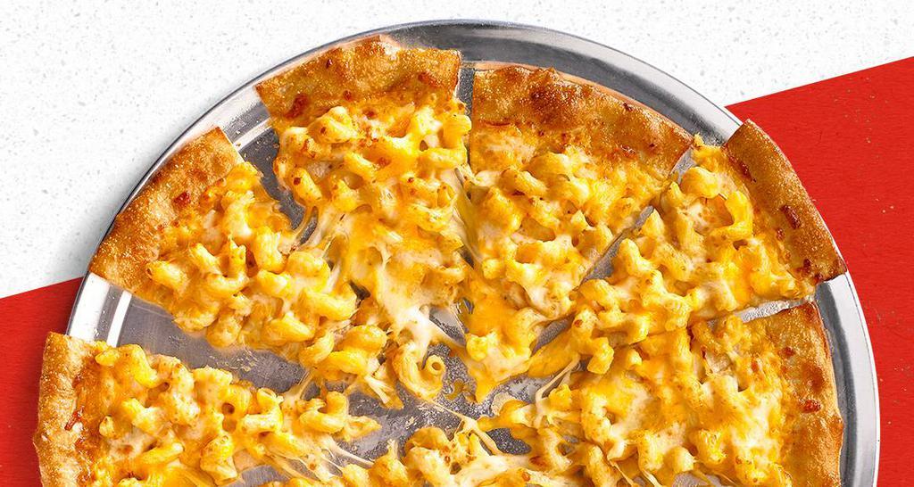 Mac and Cheese Pizza · Cavatappi in mac and cheese sauce and 100% real cheese.