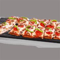 Supreme Pan Pizza  · Crispy, golden, pan-baked crust topped with garlic butter and topped with tomato sauce, 100%...