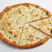 4 Cheese White Pizza · Creamy ricotta white sauce layered with Asiago, Romano and mozz with a garlic-seasoned crust.