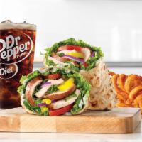 Market Fresh® Creamy Mediterranean Chicken Wrap Small Meal · Slow-roasted chicken breast with cool and creamy tzatziki sauce, banana peppers, green leaf ...