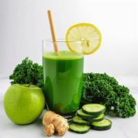Green Juice · Kale, spinach, cucumber, green apple, lemon, ginger.
