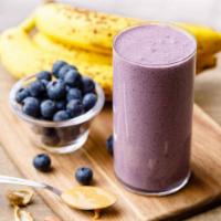 Summer Slam Smoothie · Blueberries, honey, banana, peanut butter, vanilla whey protein, and almond milk.