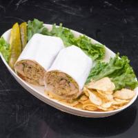 2. Chicken Caesar Wrap · Grilled chicken, romaine lettuce, Parmesan cheese, croutons, Caesar dressing.