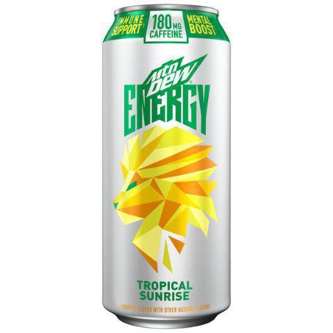 MTN DEW ENERGY Tropical Sun 16oz · Provides immune support and mental boost. 180 mg of caffeine. Tropical sunrise flavor.