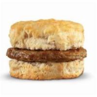 Sausage Biscuit Sandwich · Savory Sausage inbetween a flaky buttermilk biscuit.