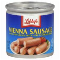 Libby's Vienna Sausage 4.6oz · Made with chicken, beef & pork added, in chicken broth. A great ready-to-eat-snack or perfec...