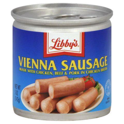 Libby's Vienna Sausage 4.6oz · Made with chicken, beef & pork added, in chicken broth. A great ready-to-eat-snack or perfect addition to your recipes.
