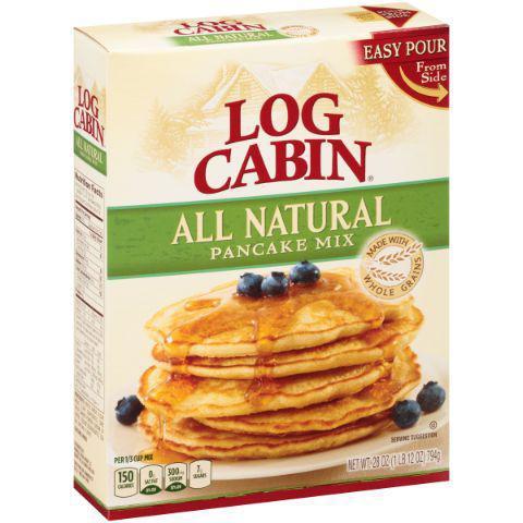 Log Cabin All Natural Pancake Mix 28oz · Enjoy delicious, fluffy pancakes made with whole grains. It’s a breakfast you can feel good about, with 3 grams of fiber per serving and no artificial colors or flavors.