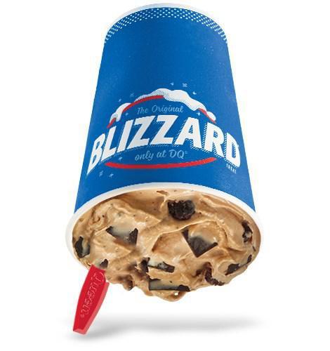  Choco Brownie Extreme Blizzard® Treat · 
Chewy brownie pieces, choco chunks and cocoa fudge blended with creamy DQ vanilla soft serve to BLIZZARD perfection.