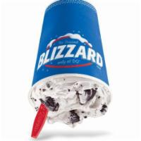Oreo Cookies Blizzard Treat · OREO cookie pieces blended with creamy vanilla soft serve.