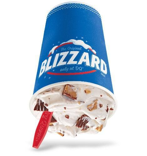 Reese's Peanut Butter Cup Blizzard Treat · Reese's peanut butter cups blended with creamy DQ vanilla soft serve to blizzard perfection.