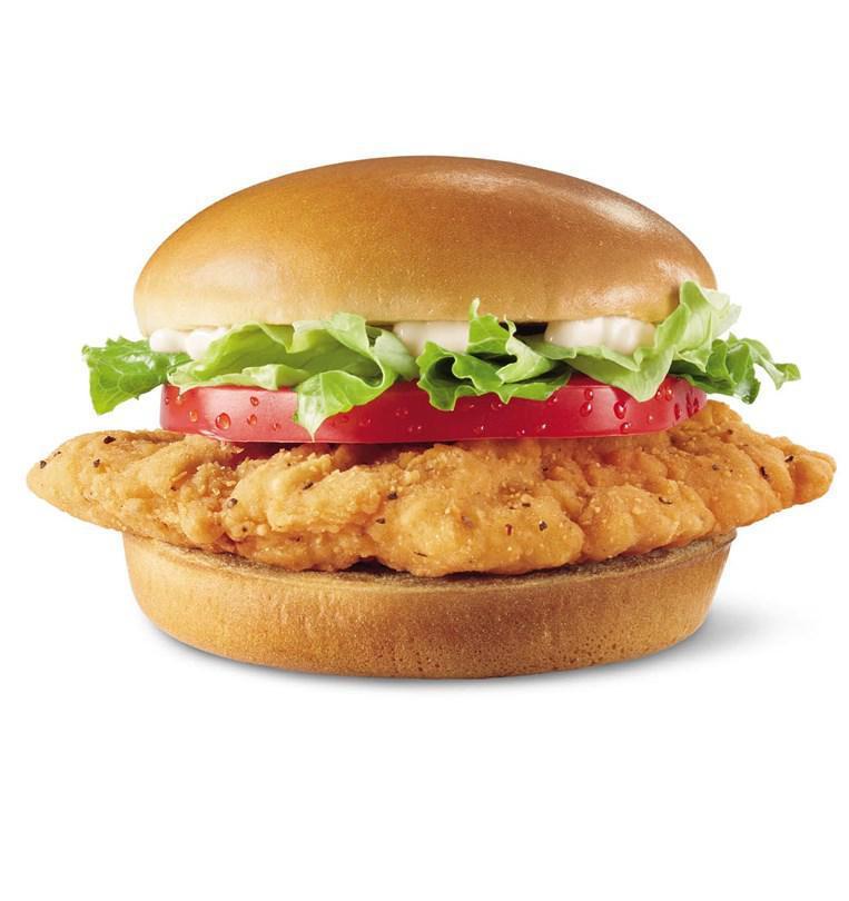 Crispy Chicken Sandwich · 
A crispy chicken fillet topped with crisp chopped lettuce, thick-cut tomato, and mayo served on a warm toasted bun.