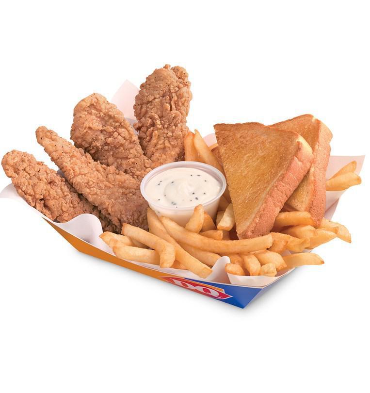 Chicken Strip Basket · A DQ® signature, 100% all-tenderloin white meat chicken strips are served with crispy fries, Texas toast, and your choice of dipping sauce, such as our delicious country gravy.
