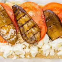 Mediterraneo Sandwich · Feta, roasted eggplant, tomato, pepperoncino, extra virgin olive oil.