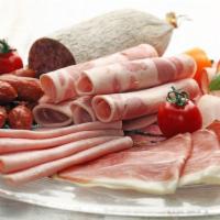 Basic Antipasto Platter · Genoa salami, hot capocollo, mortadella di bologna, cow provolone, ricotta salata, castelvet...