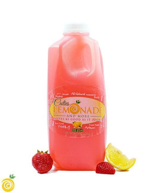 1/2 Gallon of Strawberry Lemonade · Pureed Clancy strawberries infused with Meyer lemons sweetened with granulated sugars.