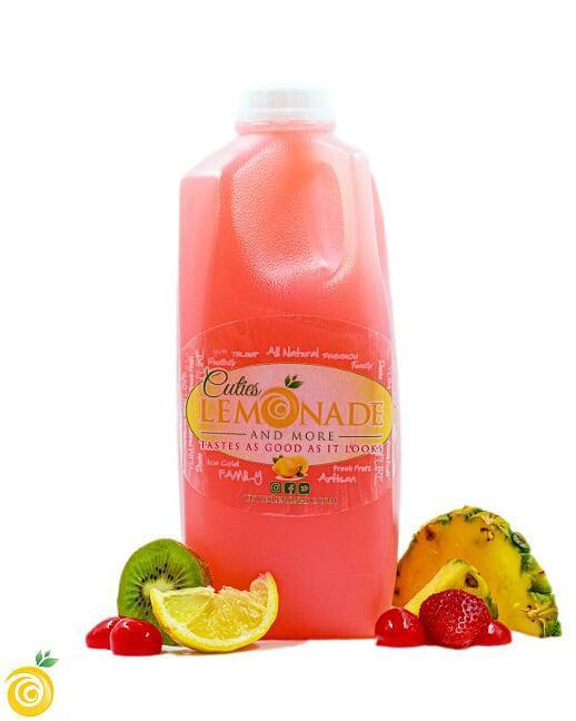 1/2 Gallon of Wildberry Lemonade · Wild berry fruits pureed mixed with cherry juices with extra tart Meyer lemons with granulated sugars.