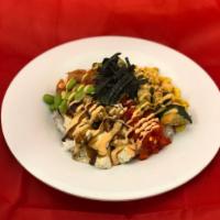 Teriyaki Chicken Bowl · grilled teriyaki chicken // sushi rice // pineapple teriyaki sauce // scallion // sriracha a...