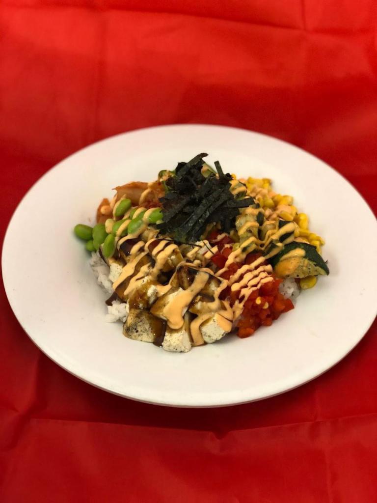 Teriyaki Chicken Bowl · grilled teriyaki chicken // sushi rice // pineapple teriyaki sauce // scallion // sriracha aioli