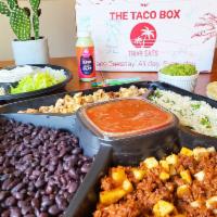 Fiesta Omnivore Taco Box · Your choice - 1- 1lb serving of marinated grilled steak or marinated grilled chicken, and 1-...