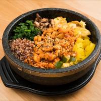 Bibimbap · White rice, quinoa, assorted seasonal vegetables and egg noodles, with Bonchon red pepper pa...