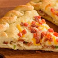 Chicken Bacon Stuffed Pizza (Baking Required) · Creamy garlic sauce, mozzarella, chicken, bacon, Roma tomatoes and mixed onions, topped with...
