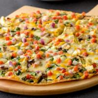 Gourmet Vegetarian Pizza (Baking Required) · Creamy garlic sauce, mozzarella, spinach, zucchini, mushrooms, artichoke hearts, Roma tomato...