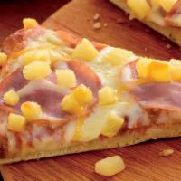 Hawaiian Pizza (Baking Required) · Red sauce, mozzarella, Canadian bacon, pineapple and topping cheese. 