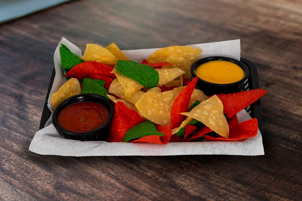 Chips, Salsa, & Queso · Made-to-order tortilla chips, mild salsa, and Queso