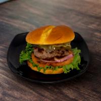 Jalapeno Pepper Jack Burger · Kansas Red Steer Farms Angus Beef, Pepper Jack Cheese, Jalapenos, Lettuce, Tomato, Onion, Ma...