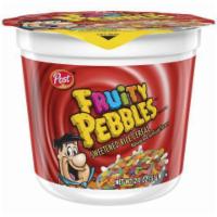 Post Fruity Pebbles Cup 2oz · A fruity-flavored sweetened crispy rice cereal in a convenient on-the-go cup.