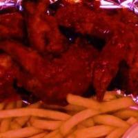 Hot Buffalo Wings · Served with fries, and ranch