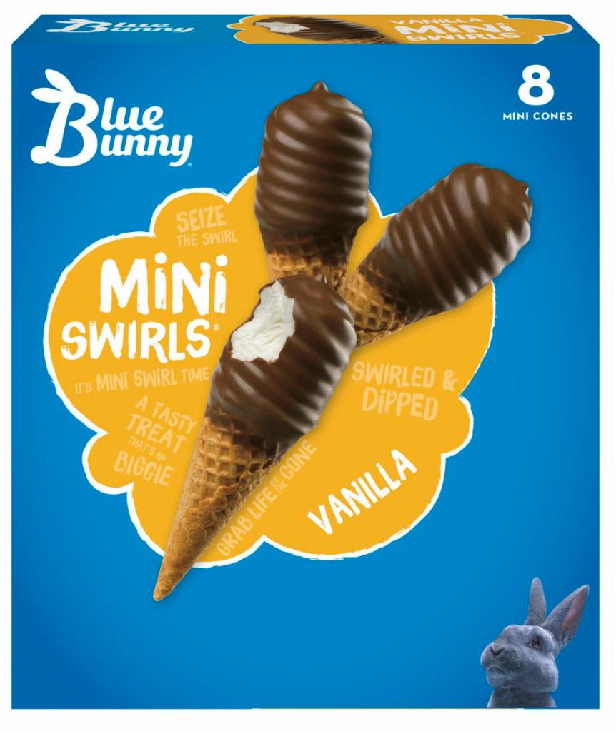 Blue Bunny Mini Swirls Vanilla Cones , 8pk · 