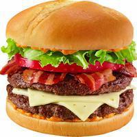 FlameThrower® GrillBurger™ · Two ¼ lb. (pre-cooked weight).  100% beef burger topped with DQ® fiery FlameThrower® sauce, ...