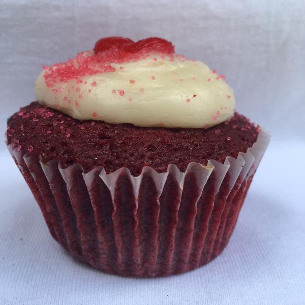 Filled Red Velvet Cupcake · Our classic red velvet cupcake with some extra frosting INSIDE the cupcake.
*If ordering 3 or more, please make a SCHEDULED order, 24 hour notice