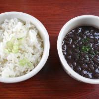 ARROZ CON FRIJOLES · Steamed white rice and black beans