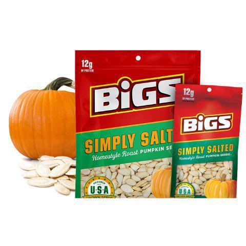 BIGS Salted Pumpkin Seeds 5oz · Simply salted with a golden crisp, these all-natural pumpkin seeds are low on ingredients—but big on flavor. Packed with 10 g of plant-based protein per serving.