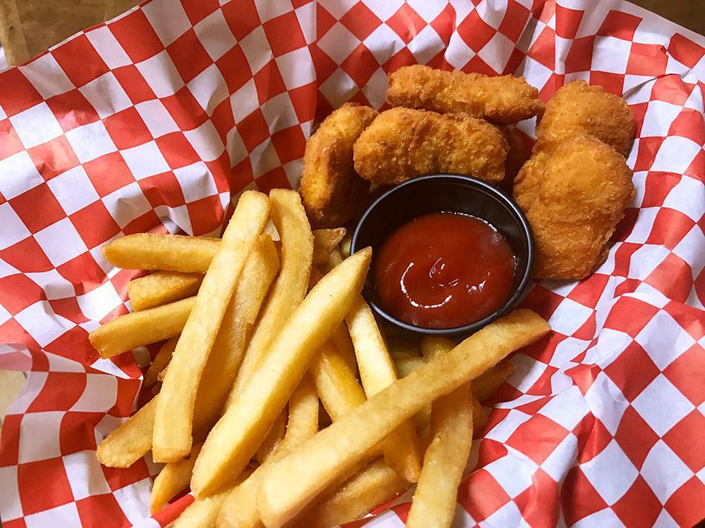 Chicken Nuggets · 6 breaded, all white meat, chicken nuggets served with french fries.
