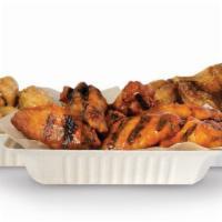 50 Wings · 50 Pit-Smoked Bone-In or traditional Boneless wings with up to 4 sauces *Dips & Veggie Stick...