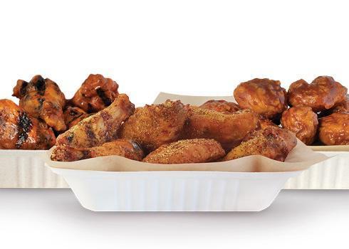 100 Wings · 100 Pit-Smoked Bone-In or traditional Boneless wings with up to 5 sauces *Dips & Veggie Sticks not Included*