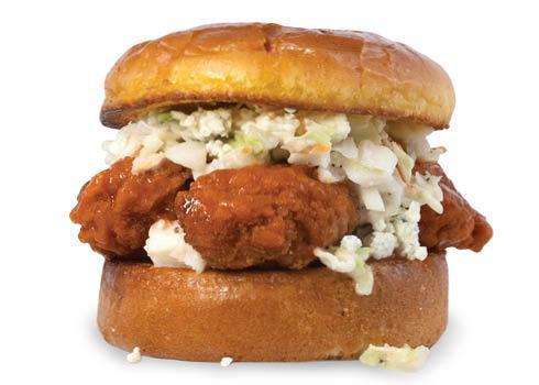 Buffalo Chicken Sandwich · Breaded Tenders tossed in your choice of sauce, topped with a blue cheese slaw