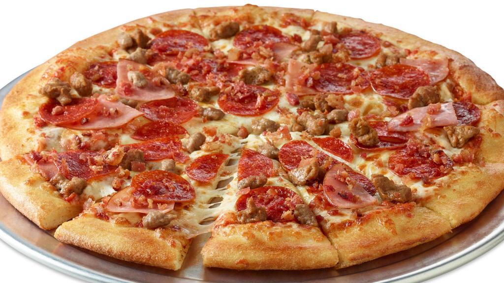 All-Meat Combo Pizza · Pepperoni, sausage, ham, beef and bacon. (210-310 calories per slice).