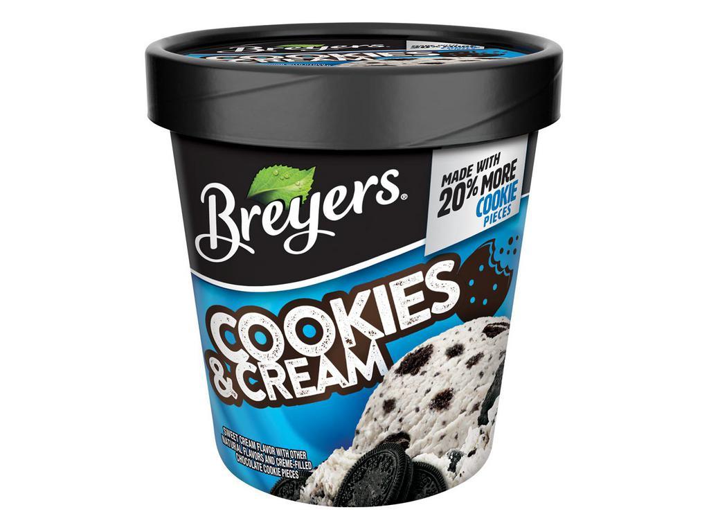 Breyers Cookies & Cream · Dive into Breyers® rich and creamy vanilla loaded with scrumptious, crème-filled chocolate cookie pieces in Breyers® Cookies and Cream, now with 20% more cookie pieces. 16 oz. 