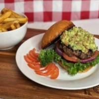 Guacamole Burger Meal · 6 oz. Seasoned Angus beef patty on a toasted bun topped with guacamole lettuce tomatoes and ...