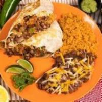 Loaded Beef Burrito Meal · Carne Asada, rice, beans, Pico de Gallo, sour cream and salsa served with Mexican rice and p...