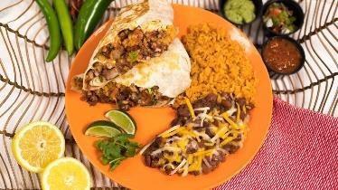 Loaded Beef Burrito Meal · Carne Asada, rice, beans, Pico de Gallo, sour cream and salsa served with Mexican rice and pinto beans.
